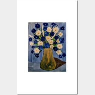So painted this cornflowers bouquet in a gold vase Posters and Art